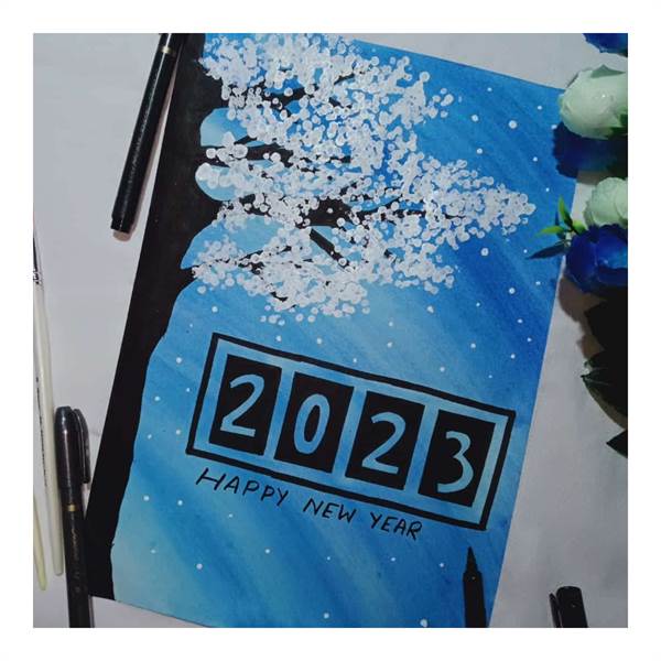 Calligraphy Creators -Happy New Year 2023 -Handmade Modern Art Without Frame